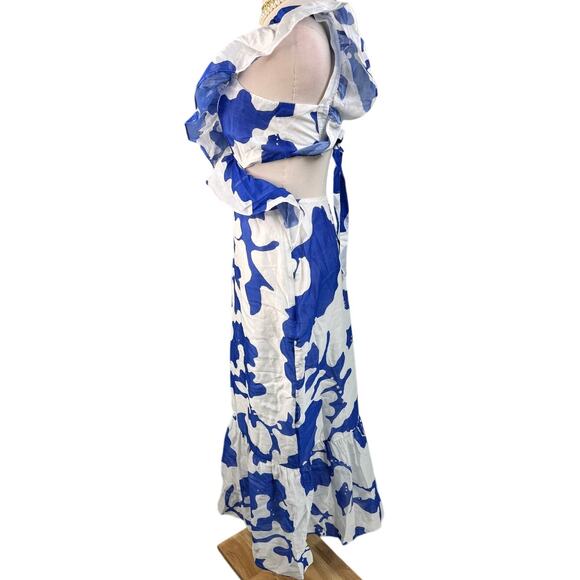 Sir The Label Vivi Frill Maxi Dress Cotton-Silk Blend blue white size US 2 XS - Picture 10 of 16